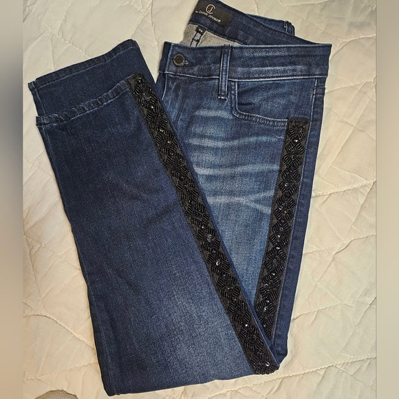 Cj By Cookie Johnson Denim - CJ by Cookie Johnson -Pearl Slouchy - Sequined Tuxedo Stripe Leg - Size 26